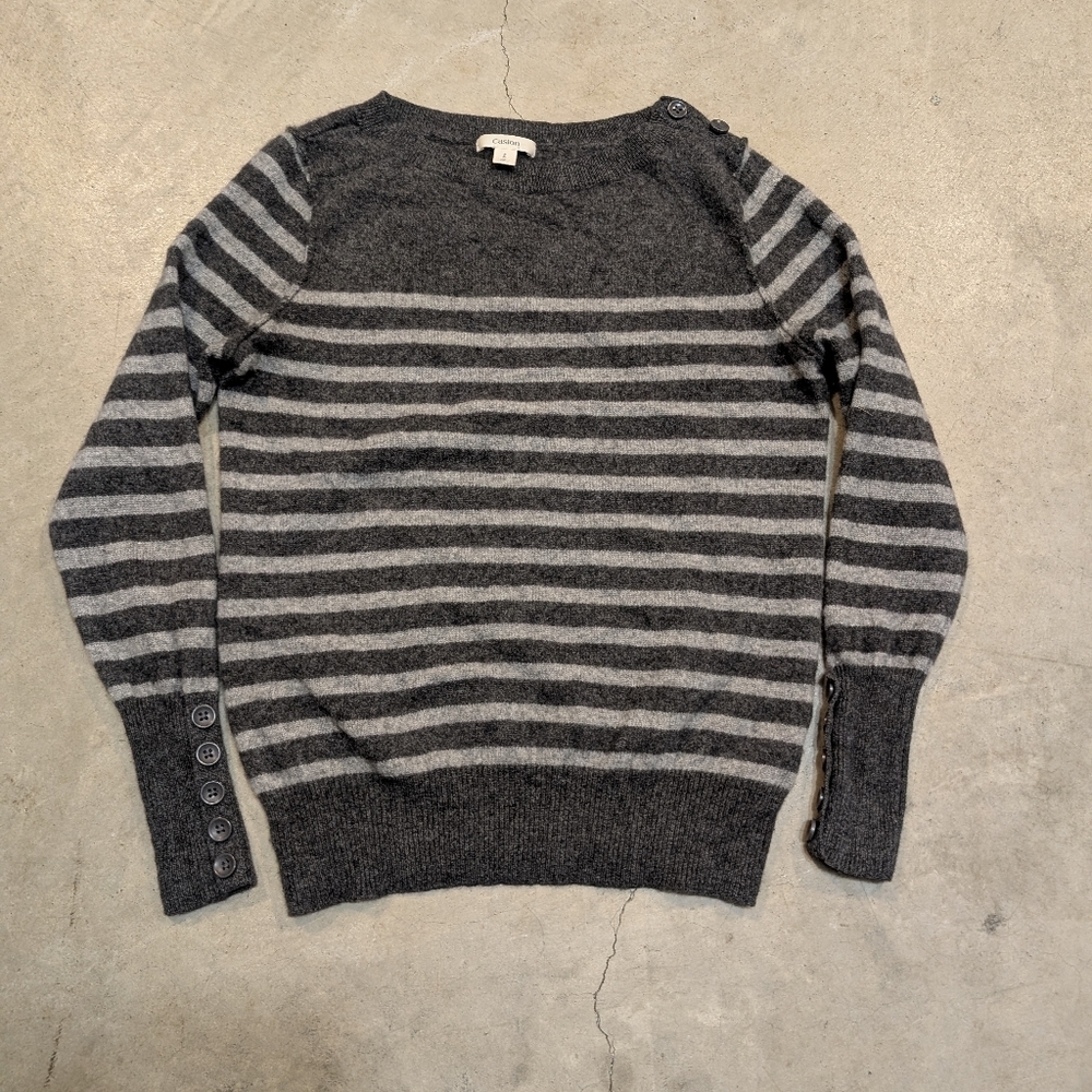 Caslon 100% Cashmere Sweater Women's S Striped Gray Long Sleeve